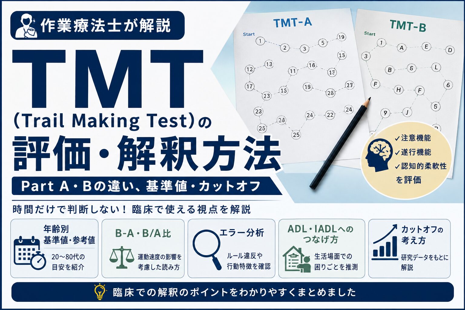 作業療法士が解説】TMTの評価・解釈方法｜Part A・Bの違い、基準値