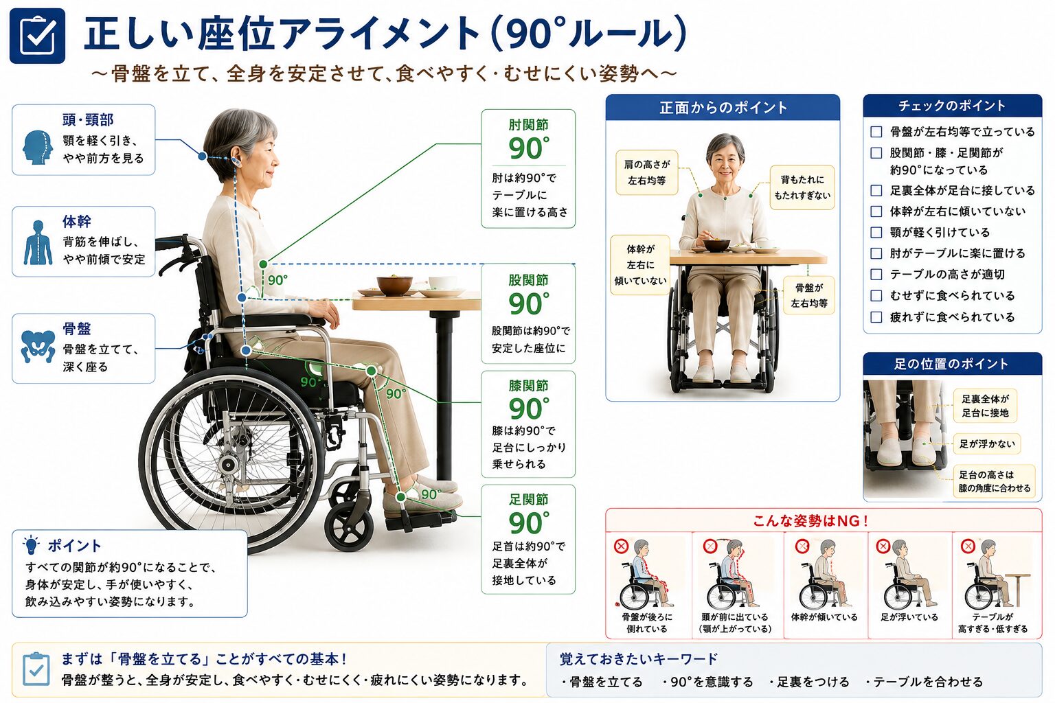 正しい座位アライメント90°ルールの図解