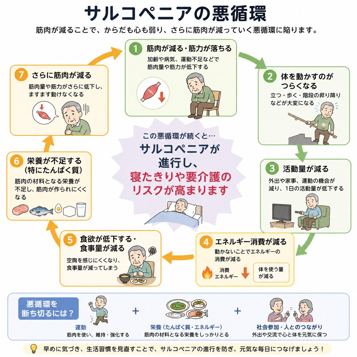サルコペニアの悪循環を表す図解