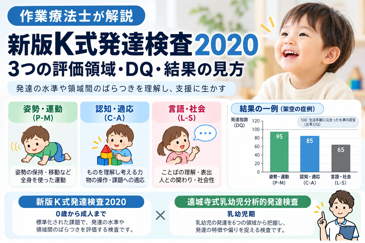 新版K式発達検査2020 実施手引書&解説書（理論と解釈） 作業療法士が解説】新版K式発達検査2020とは？3つの評価領域・DQ・結果