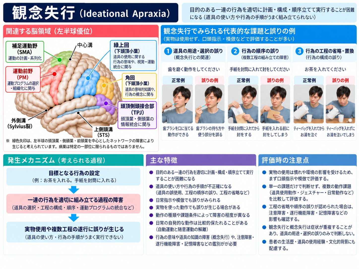 観念失行で道具の使い方や動作の順序を誤る例