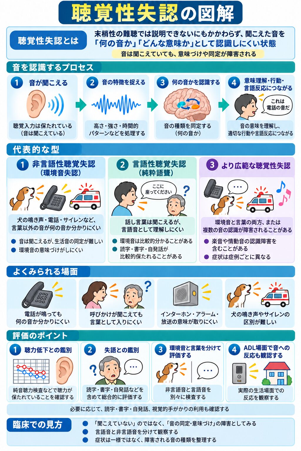 聴覚性失認の代表的な型(環境音失認・純粋語聾など)